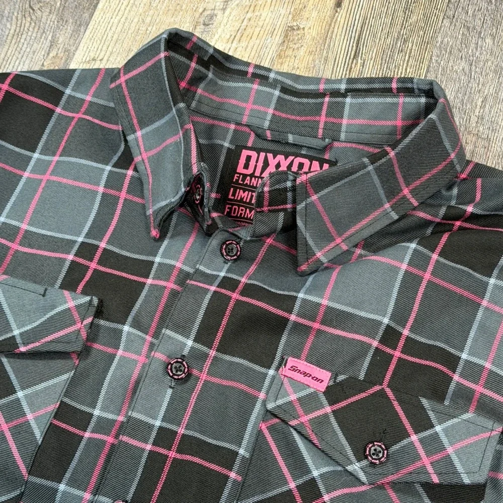 Dixxon Flannel Snap-On Button Down Shirt Men 2XL Grey Pink Plaid Limited Edition